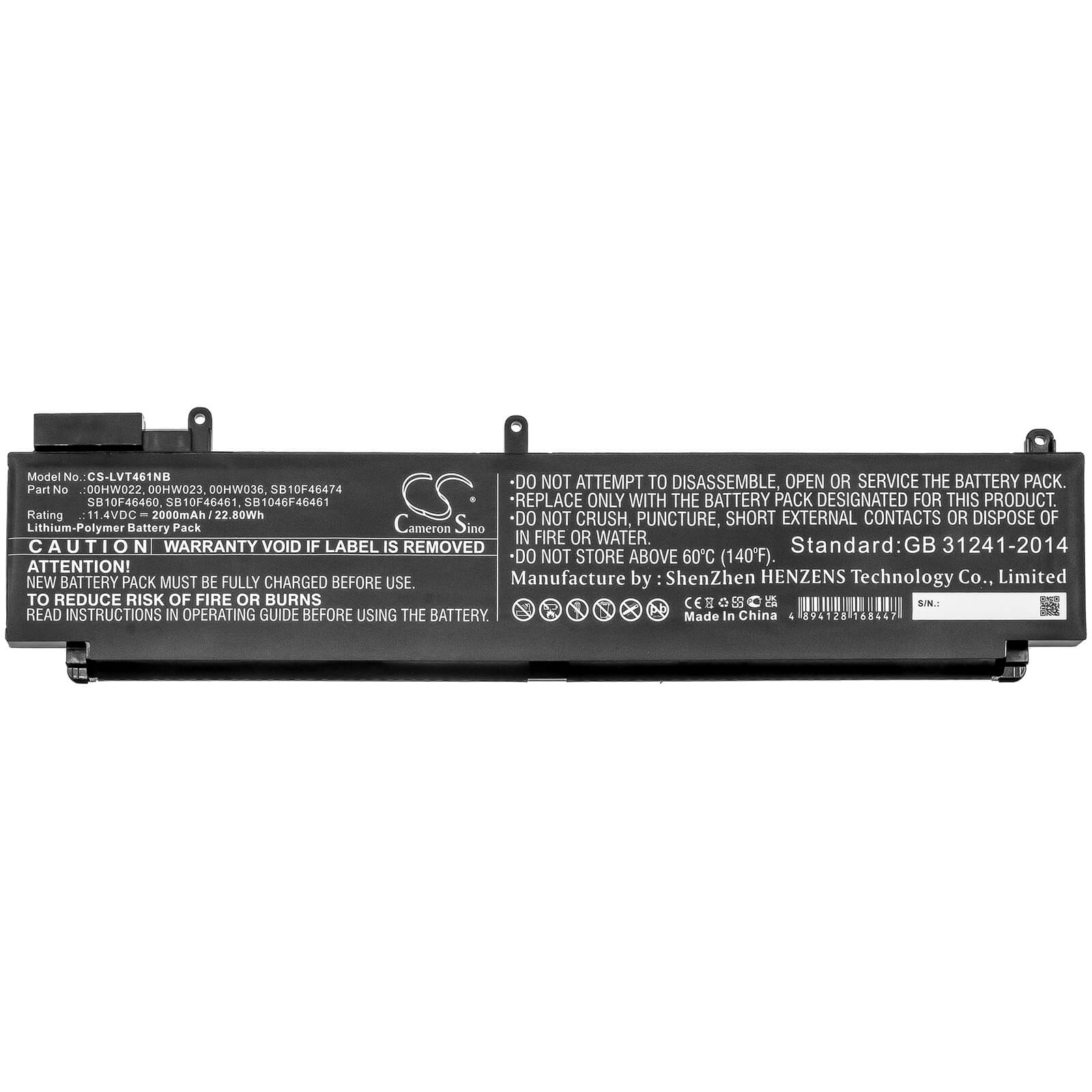 CS-LVT461NB, Notebook, Laptop 11.4V, 2000mAh, Li-Polymer Battery fits Lenovo, T460s-2mcd, T460s-2ncd, 22.8Wh