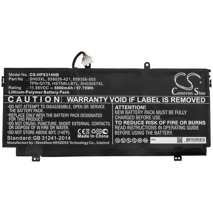 11.55V, 5000mAh, Li-Polymer Battery fits Hp, Envy 13-ab063, Envy 13-ab068, 57.75Wh