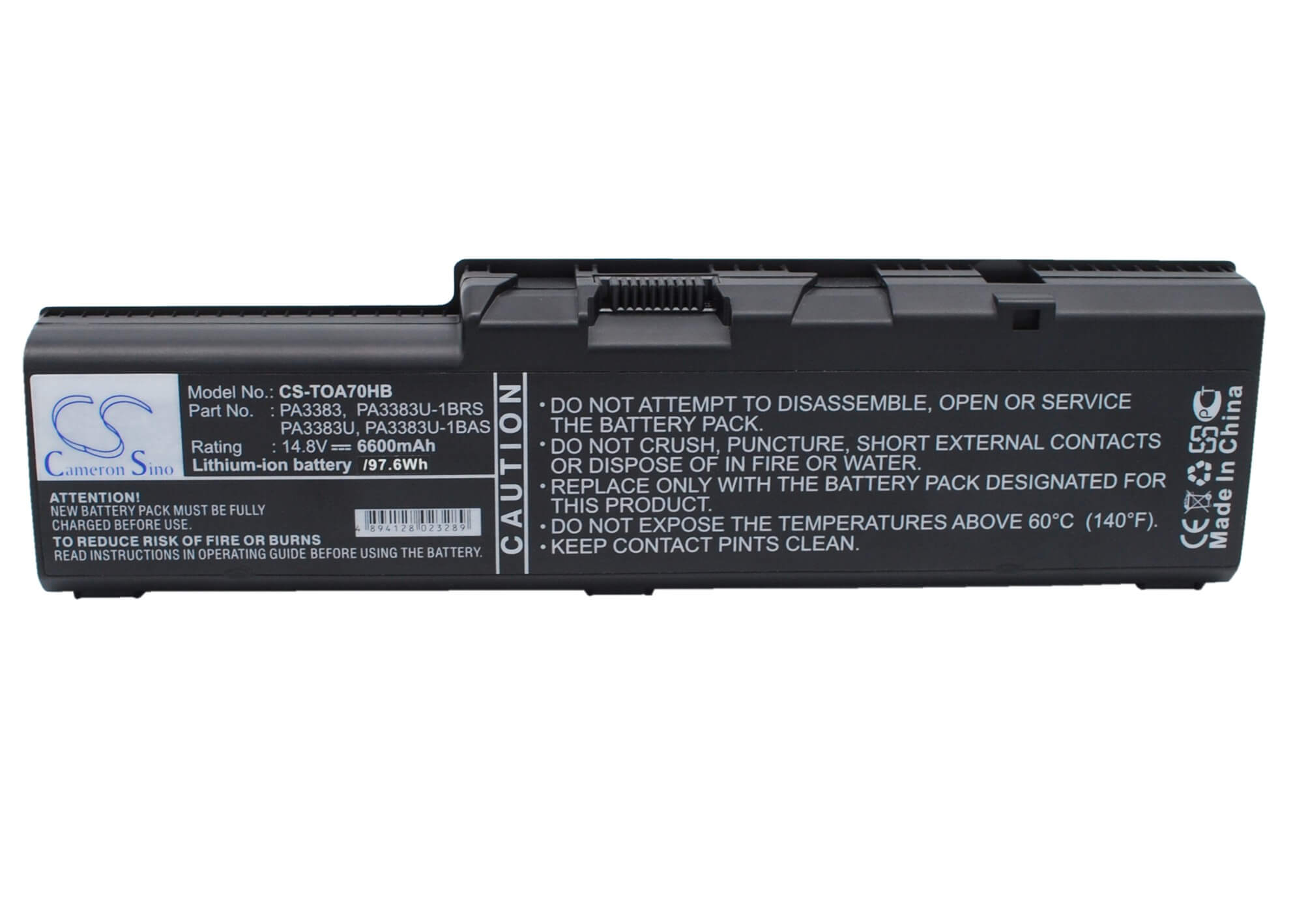 14.8V, 6600mAh, Li-ion Battery fits Toshiba, Satellite A70, Satellite A70-s2362, 97.68Wh