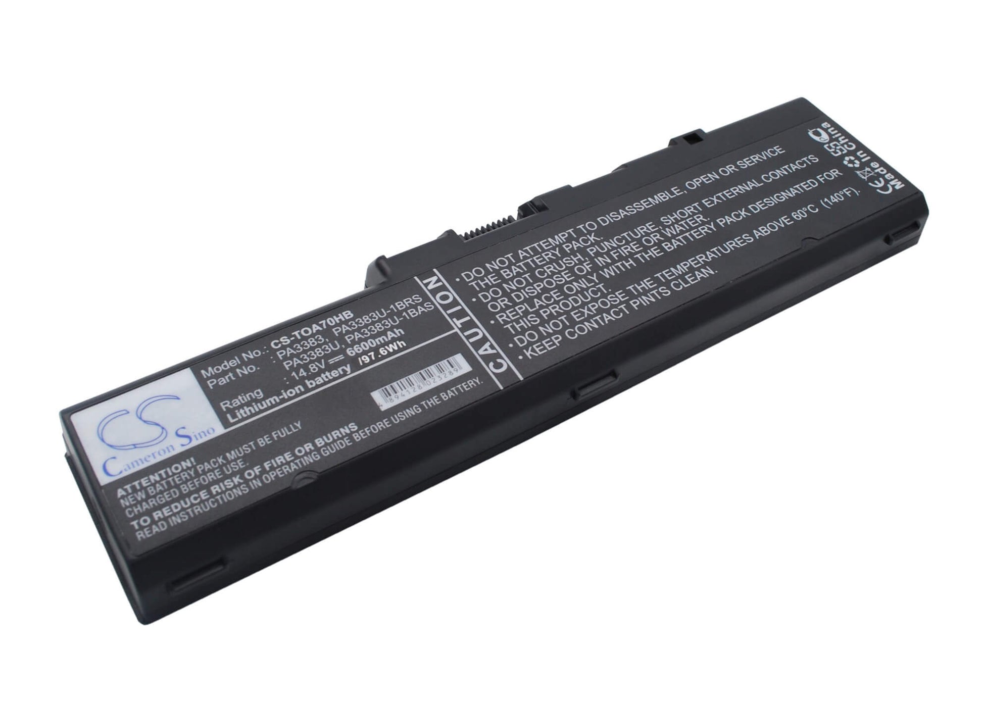 14.8V, 6600mAh, Li-ion Battery fits Toshiba, Satellite A70, Satellite A70-s2362, 97.68Wh