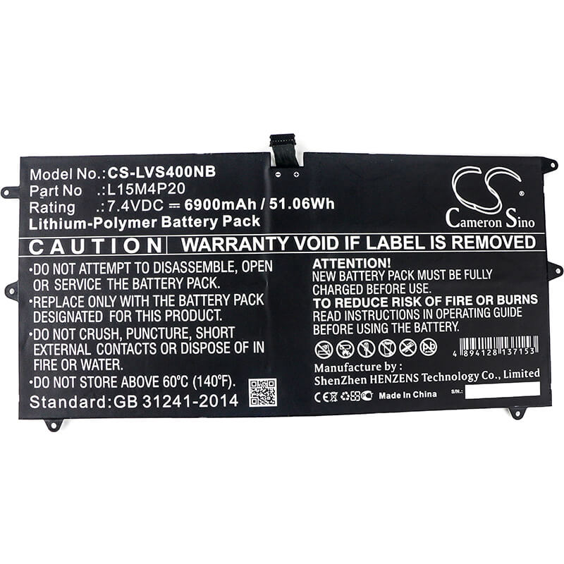 7.4V, 6900mAh, Li-Polymer Battery fits Lenovo, Yoga 4s, Yoga 900s, 51.06Wh