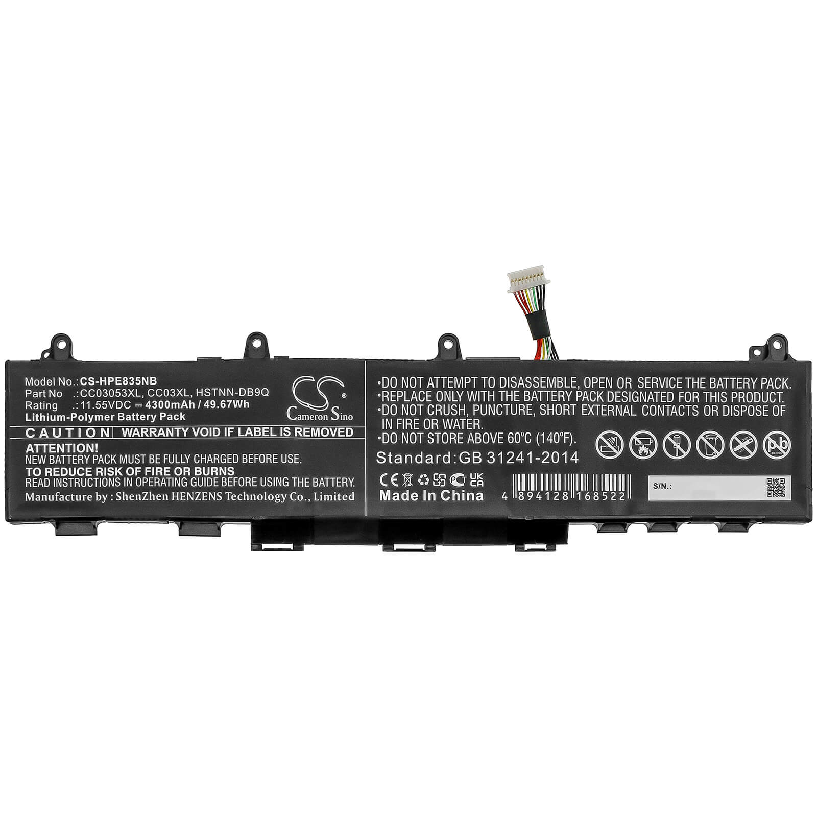 11.55V, 4300mAh, Li-Polymer Battery fits Hp, Elitebook 830 G7, Elitebook 835 G7 23y57ea, 49.665Wh