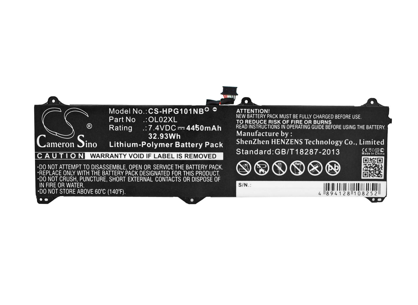 7.4V, 4450mAh, Li-Polymer Battery fits Hp, Elite X2 1011 G1, Elite X2 1011 G1(j8w02av), 32.93Wh