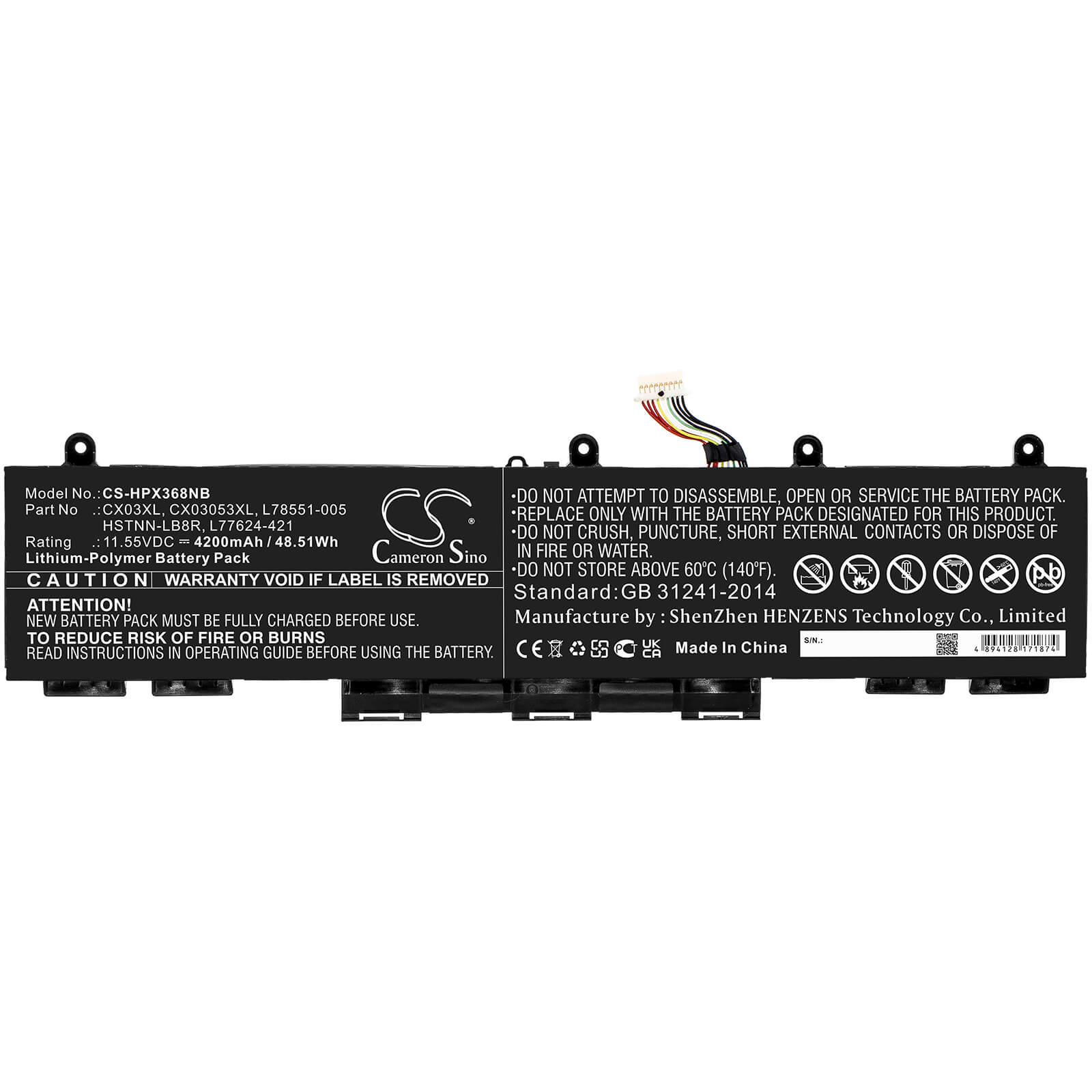 11.55V, 4200mAh, Li-Polymer Battery fits Hp, Elitebook 855 G7, Elitebook X360 830 G7, 48.51Wh