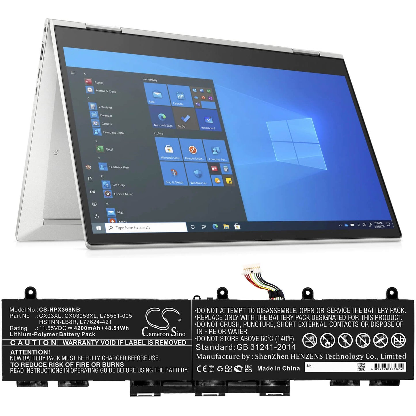 11.55V, 4200mAh, Li-Polymer Battery fits Hp, Elitebook 855 G7, Elitebook X360 830 G7, 48.51Wh