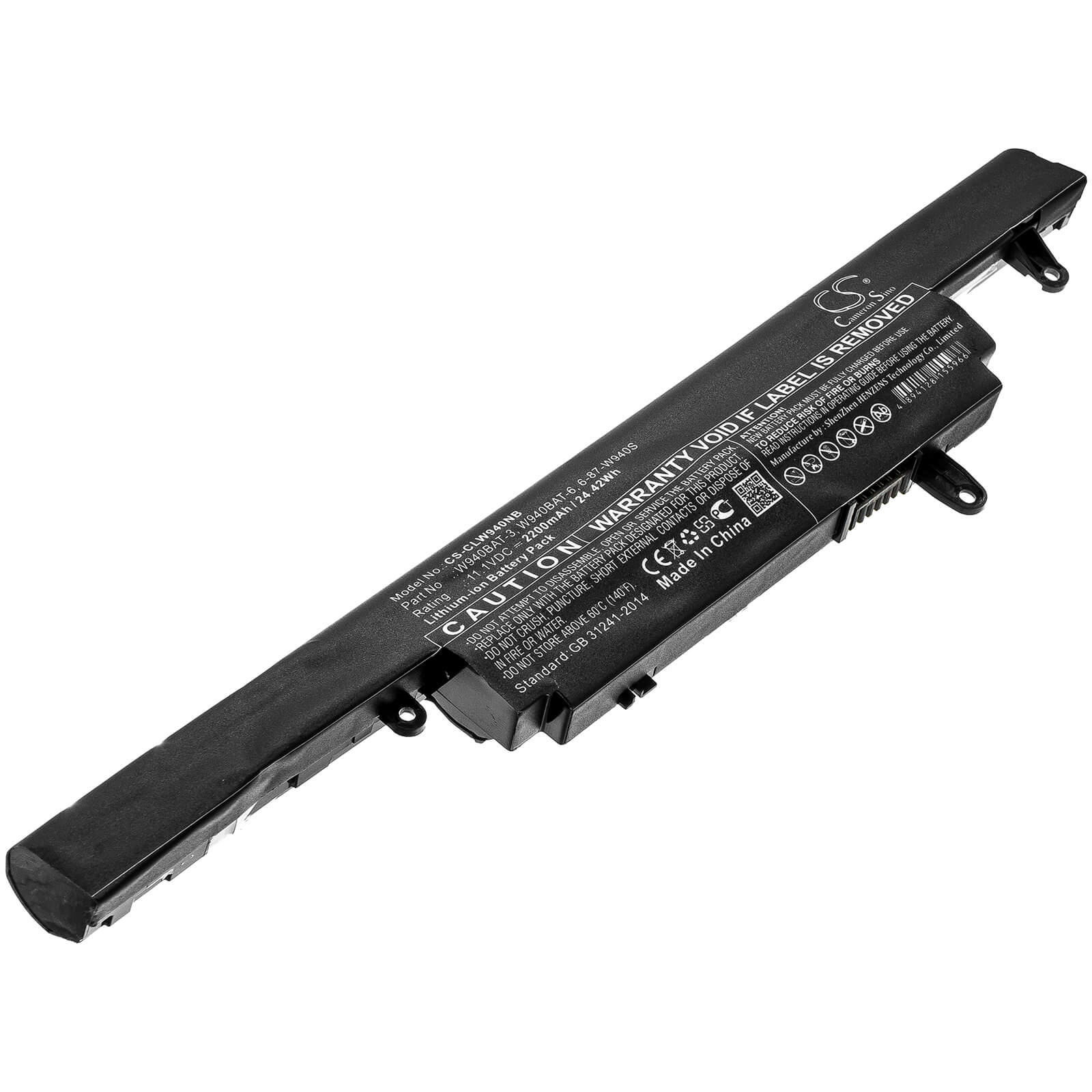 11.1V, 2200mAh, Li-ion Battery fits Clevo, Premium Tv Xs3210, W940s, 24.42Wh