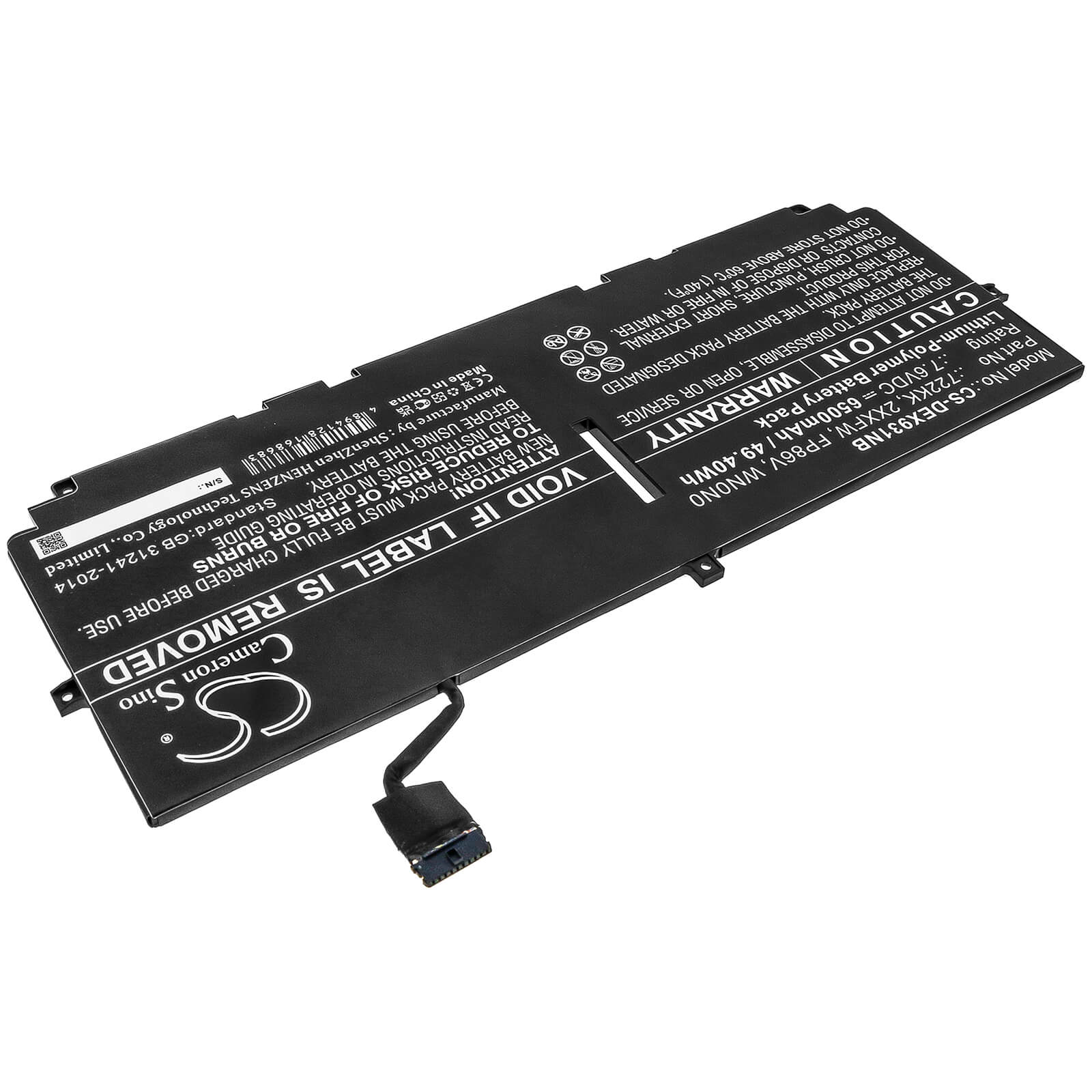 7.6V, 6500mAh, Li-Polymer Battery fits Dell, Xps 13 9300, Xps 13 9300 2020, 49.4Wh