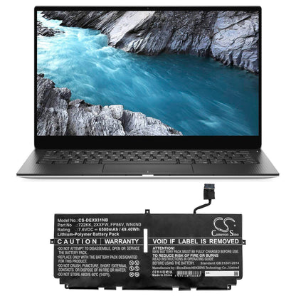 7.6V, 6500mAh, Li-Polymer Battery fits Dell, Xps 13 9300, Xps 13 9300 2020, 49.4Wh