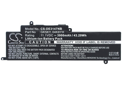 11.1V, 3900mAh, Li-Polymer Battery fits Dell, Ins13wd-3308t, Ins13wd-3508t, 43.29Wh