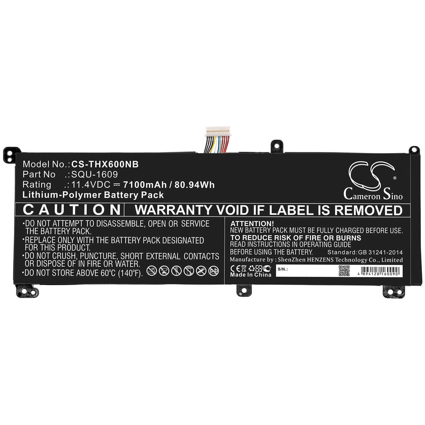 11.4V, 7100mAh, Li-Polymer Battery fits Thunderobot, 911 Pro, Dino X6, 80.94Wh