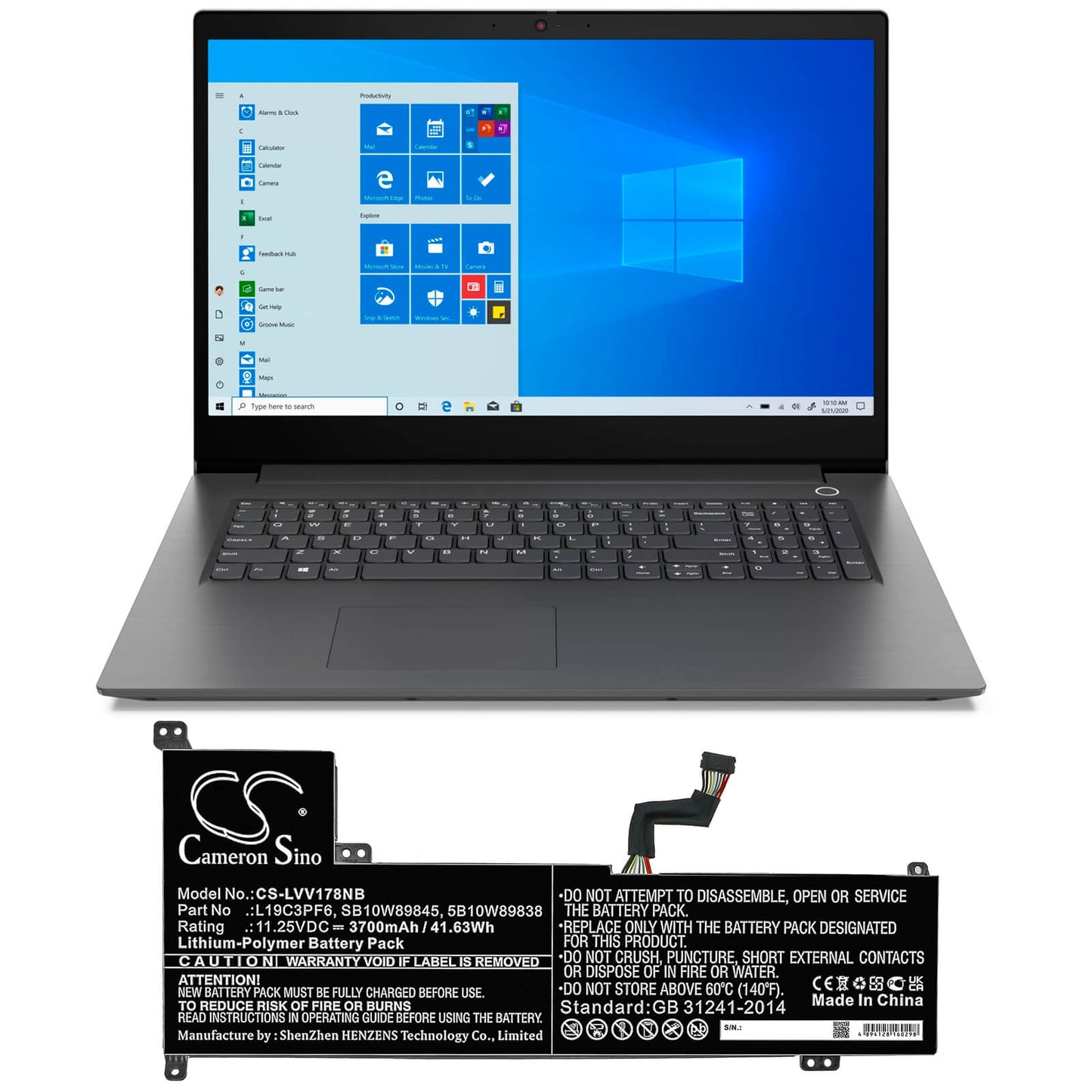 11.25V, 3700mAh, Li-Polymer Battery fits Lenovo, Ideapad 3-17iml0 81wccto1ww, Ideapad 3-17iml05 1wc007hau, 41.625Wh