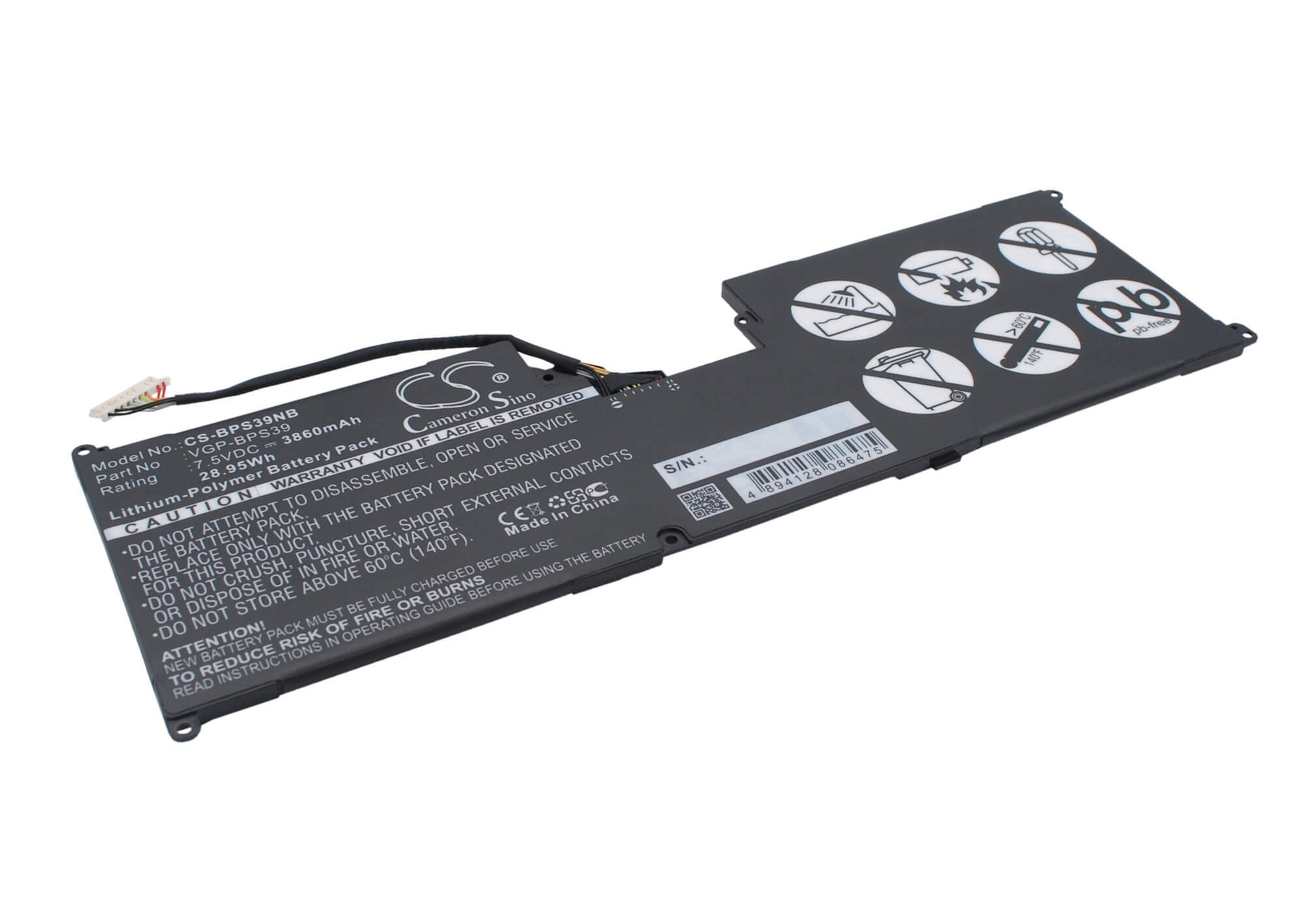 7.5V, 3860mAh, Li-Polymer Battery fits Sony, Svt11213cgw, Svt11215cgb/w, 28.95Wh