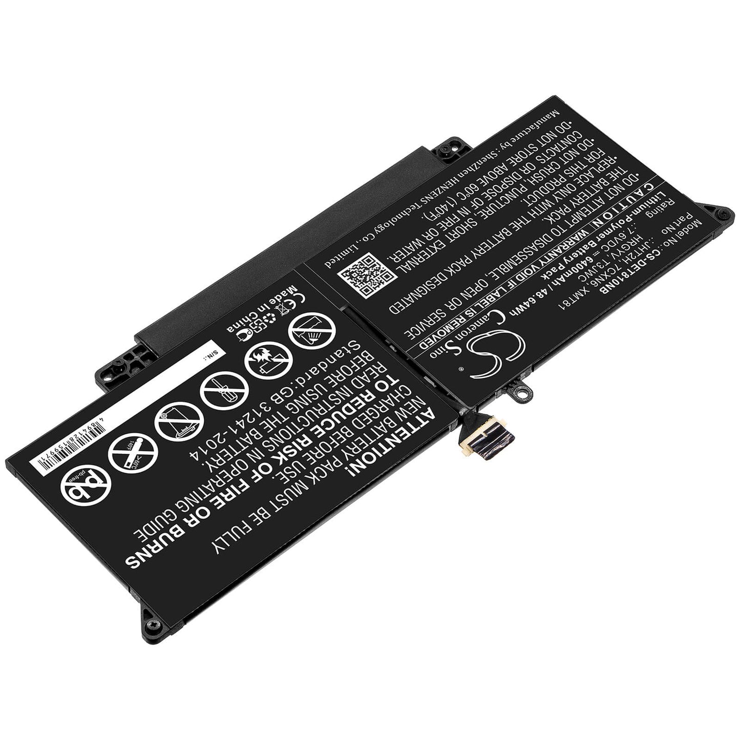 7.6V, 6400mAh, Li-Polymer Battery fits Dell, H0dn8, H0dn8+qq2-01024, 48.64Wh