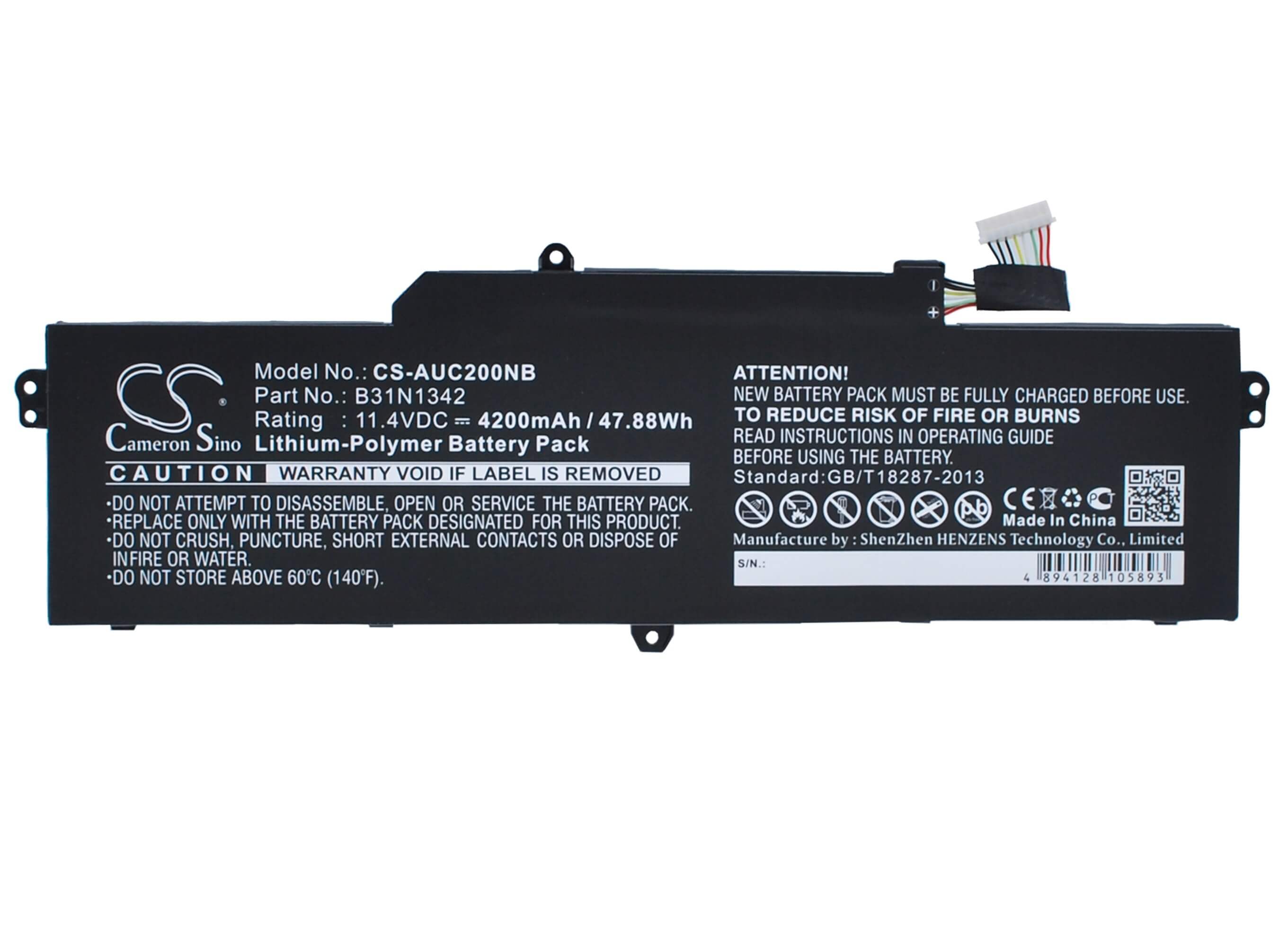 11.4V, 4200mAh, Li-Polymer Battery fits Asus, C200ma-ds01, C200ma-kx003, 47.88Wh