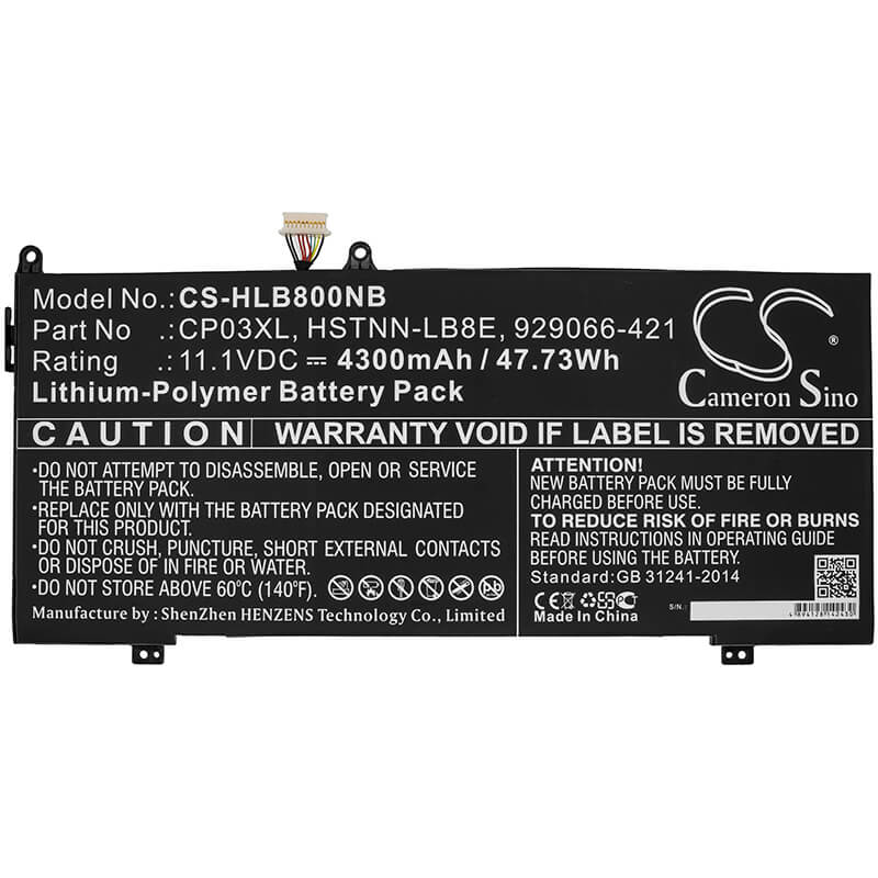 11.1V, 4300mAh, Li-Polymer Battery fits Hp, Spectre 13-ae006no X360, Spectre X360 13 Convertible, 47.73Wh