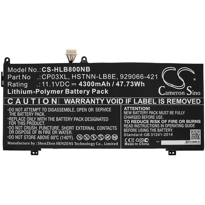 11.1V, 4300mAh, Li-Polymer Battery fits Hp, Spectre 13-ae006no X360, Spectre X360 13 Convertible, 47.73Wh