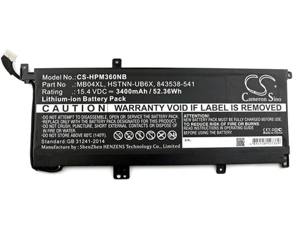 15.4V, 3400mAh, Li-ion Battery fits Hp, Envy 15-aq004ur X360, Envy X360 15-aq000, 52.36Wh