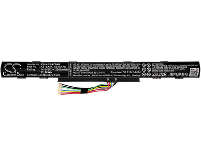 14.8V, 2200mAh, Li-ion Battery fits Acer, Aspire E5 476g 53ky, Aspire E5-475-32lh, 32.56Wh
