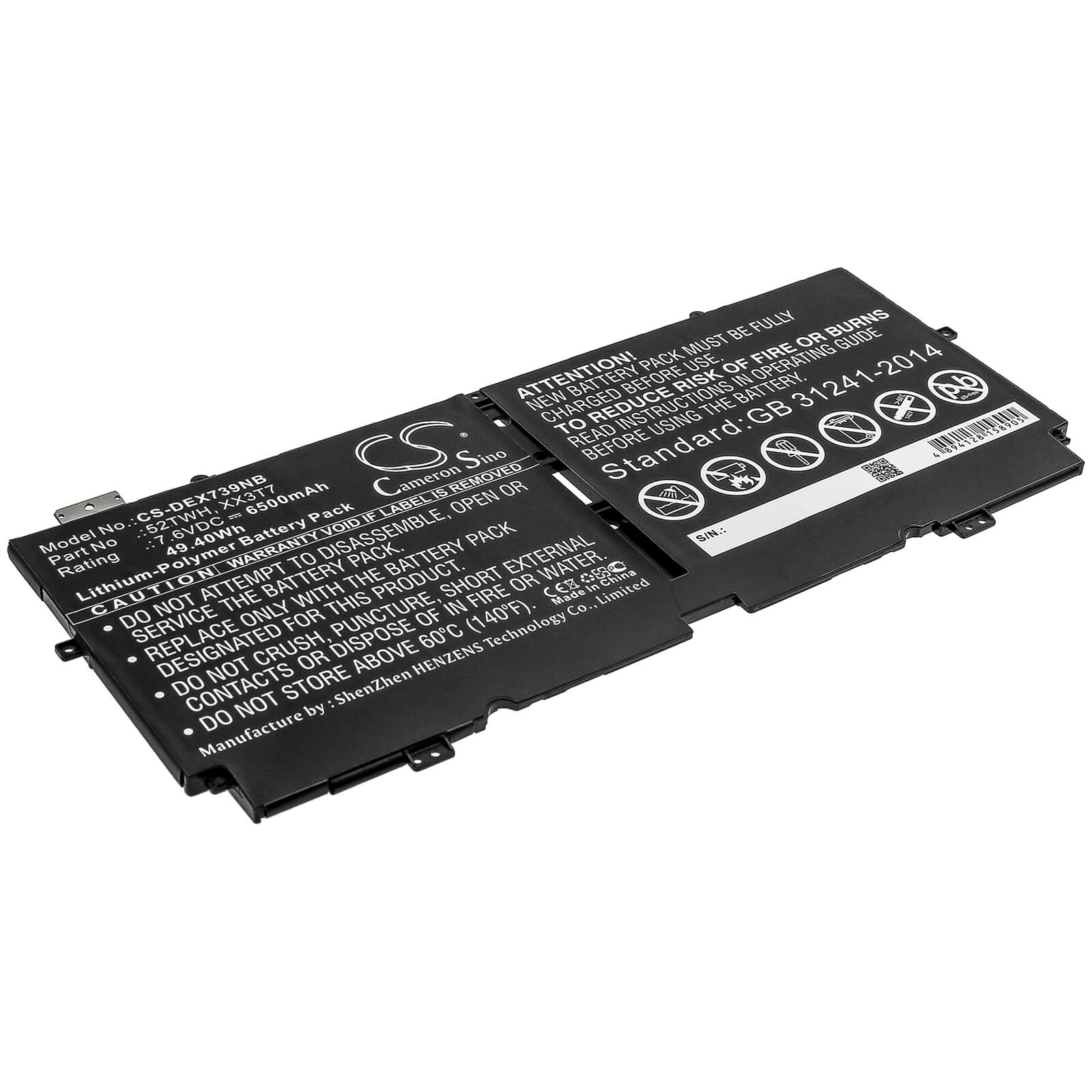 7.6V, 6500mAh, Li-Polymer Battery fits Dell, Xps 13 7390, 49.4Wh