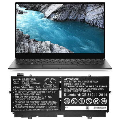 7.6V, 6500mAh, Li-Polymer Battery fits Dell, Xps 13 7390, 49.4Wh