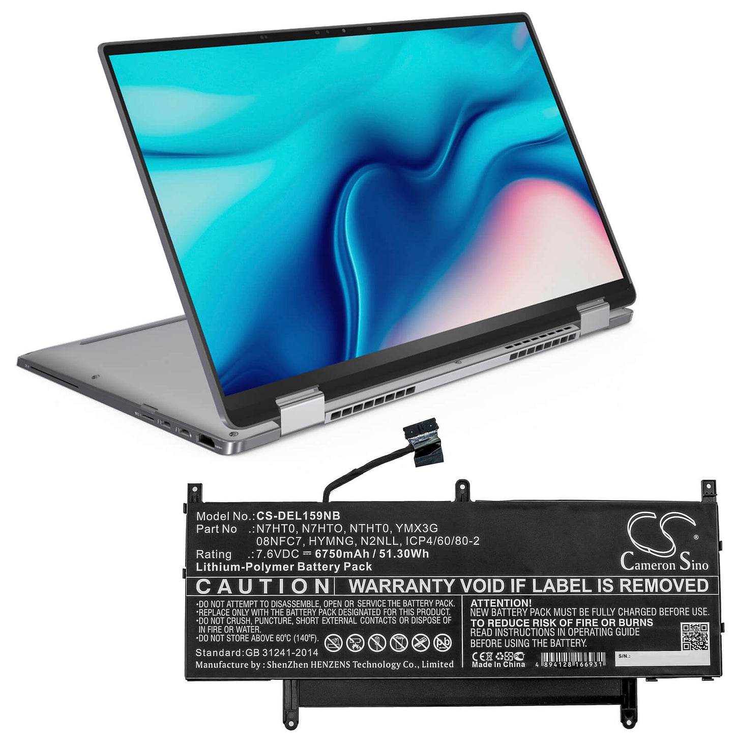 7.6V, 6750mAh, Li-Polymer Battery fits Dell, Latitude 15 9510 06df2, Latitude 15 9510 12ntw, 51.3Wh