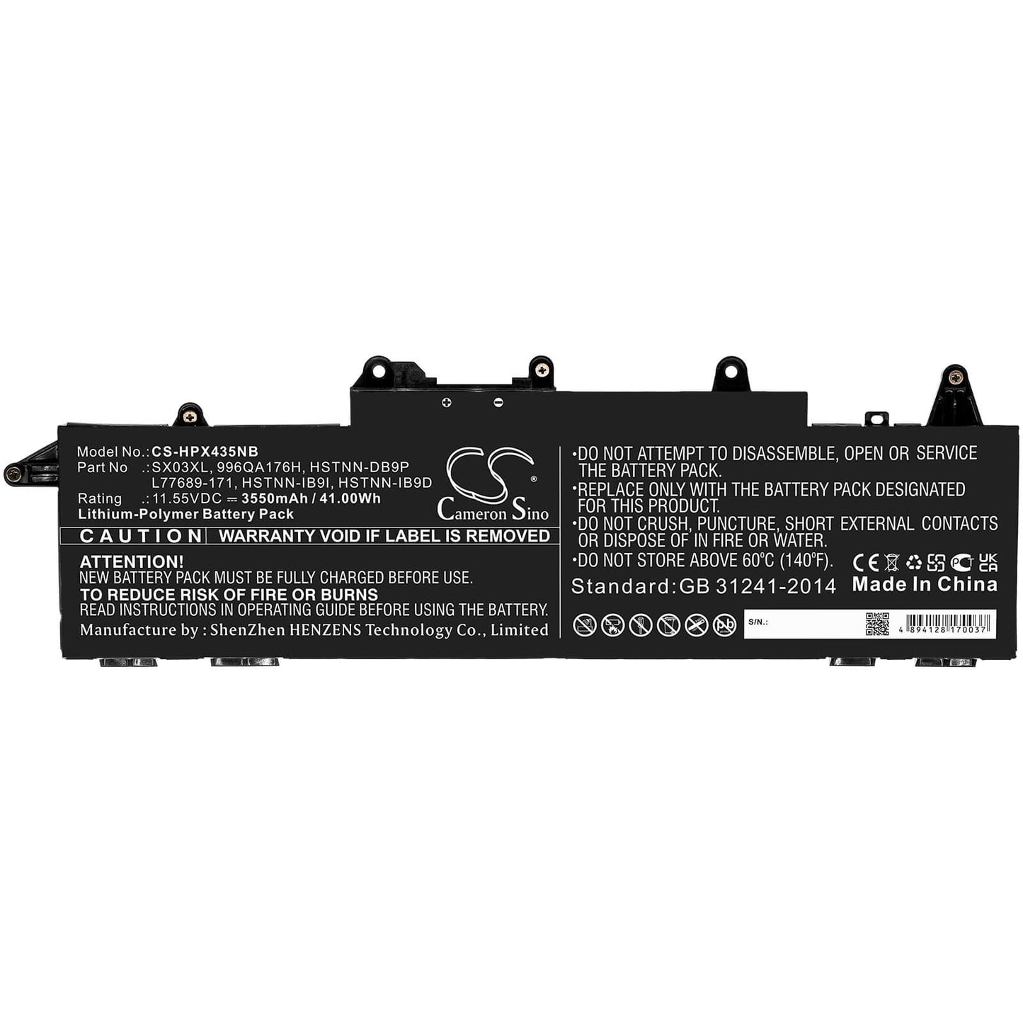 11.55V, 3550mAh, Li-Polymer Battery fits Hp, Probook X360 435 G7, 41.0025Wh