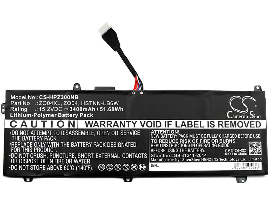 15.2V, 3400mAh, Li-Polymer Battery fits Hp, Zbook Studio G3, Zbook Studio G3(1rr32ea), 51.68Wh