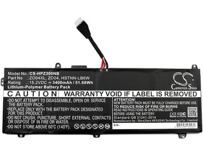 15.2V, 3400mAh, Li-Polymer Battery fits Hp, Zbook Studio G3, Zbook Studio G3(1rr32ea), 51.68Wh