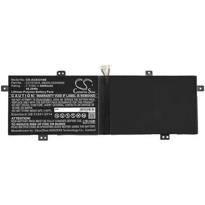 7.7V, 6000mAh, Li-Polymer Battery fits Asus, Bx431fa, Bx431fb, 46.2Wh