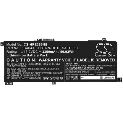 15.2V, 3350mAh, Li-ion Battery fits Hp, Envy 15-dr0000, Envy 15-dr0000 X360, 50.92Wh