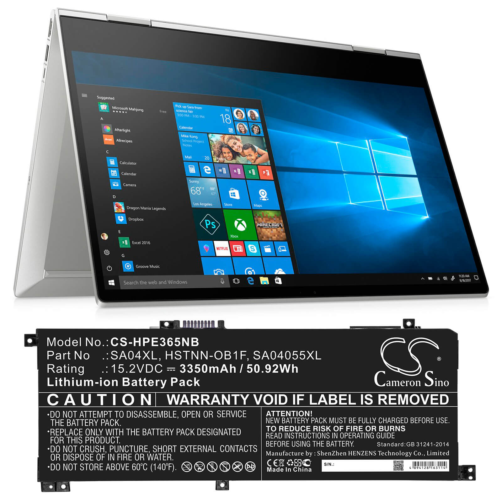 15.2V, 3350mAh, Li-ion Battery fits Hp, Envy 15-dr0000, Envy 15-dr0000 X360, 50.92Wh