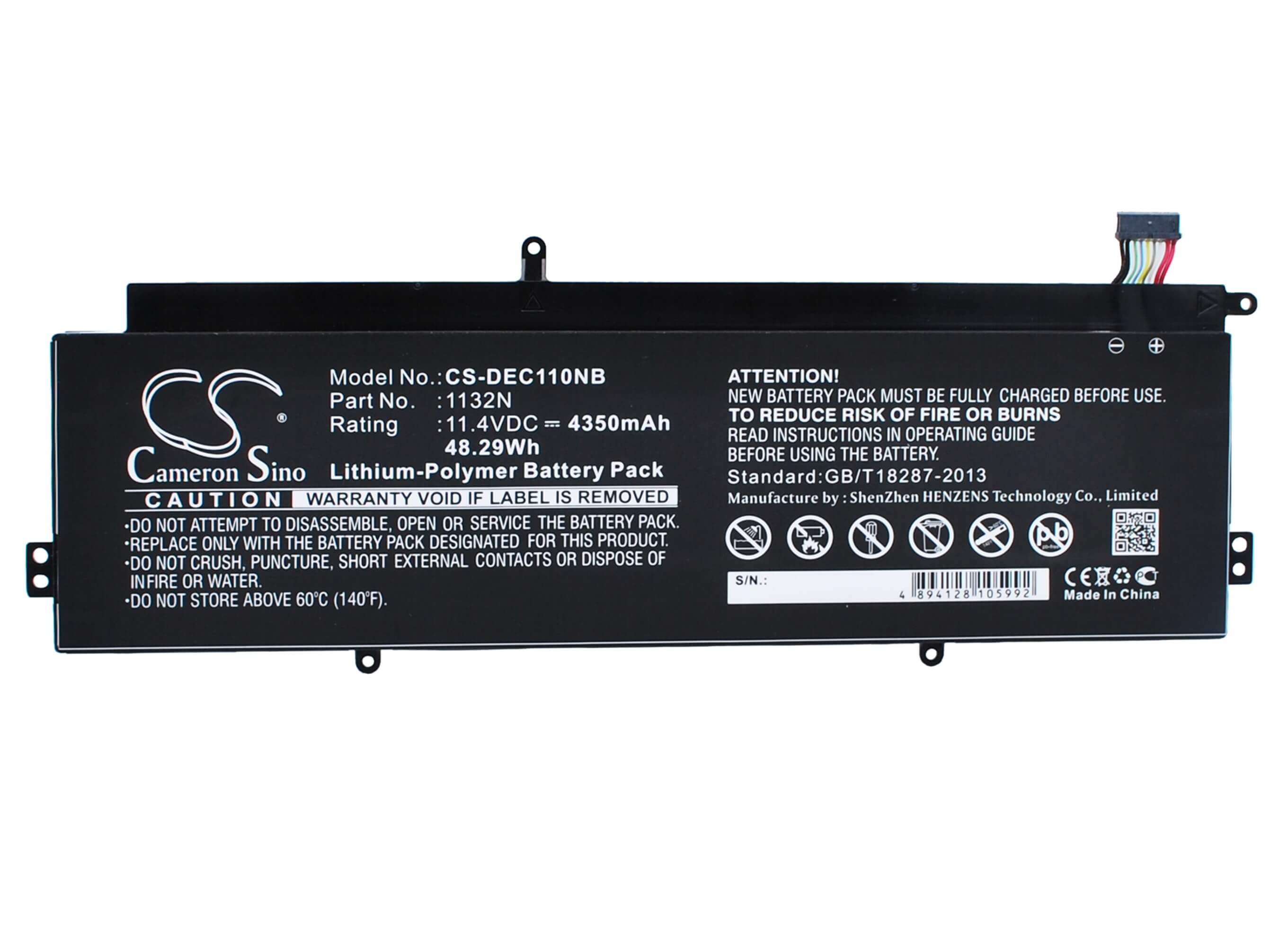 11.4V, 4350mAh, Li-Polymer Battery fits Dell, Chromebook 11, 49.59Wh