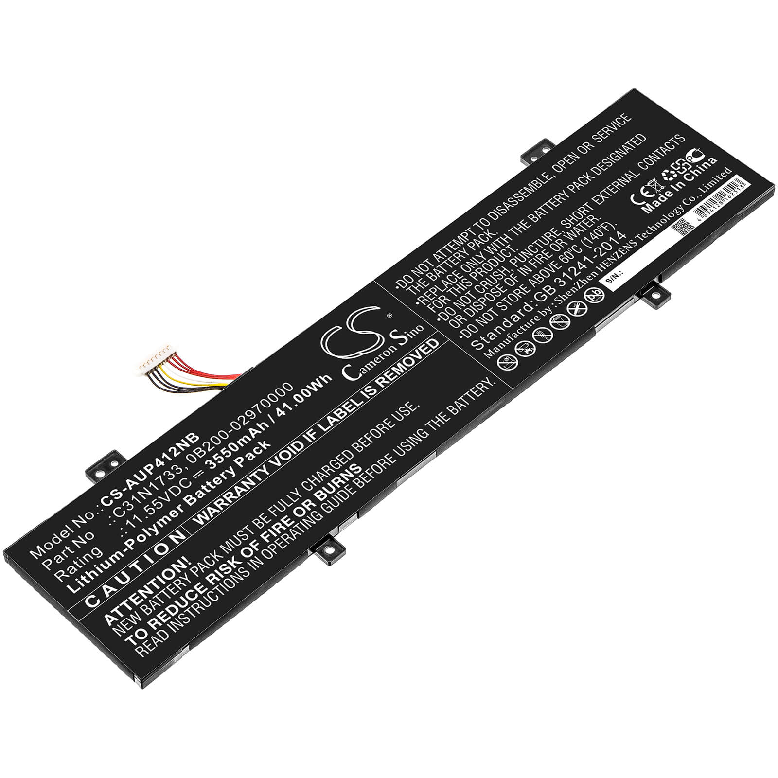 11.55V, 3550mAh, Li-Polymer Battery fits Asus, Tp412fa, Tp412fa-db72t, 41.0025Wh