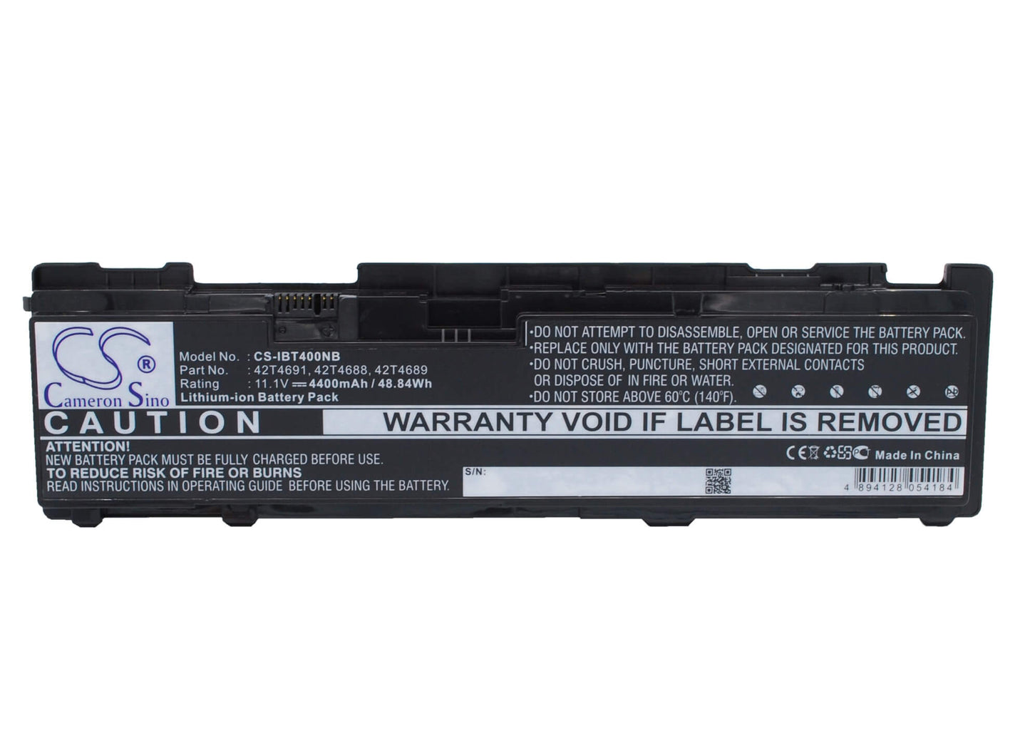11.1V, 4400mAh, Li-ion Battery fits Lenovo, Thinkpad T400s, Thinkpad T400s 2801, 48.84Wh