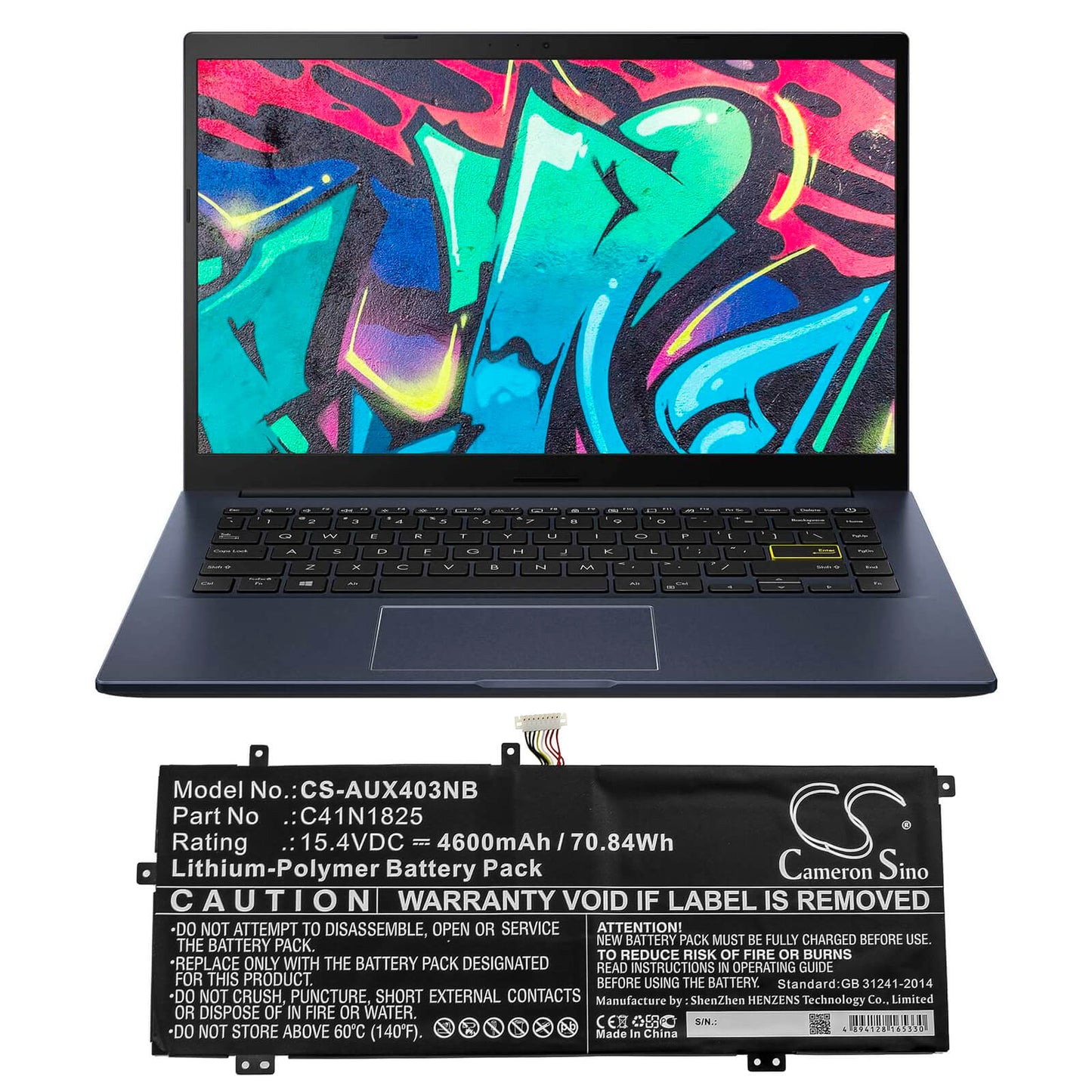 15.4V, 4600mAh, Li-Polymer Battery fits Asus, Adol I403fa, Adol14f, 70.84Wh