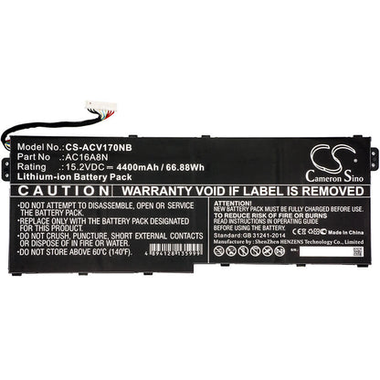 15.2V, 4400mAh, Li-ion Battery fits Acer, Aspire V17 Nitro, Aspire V17 Nitro Be, 66.88Wh