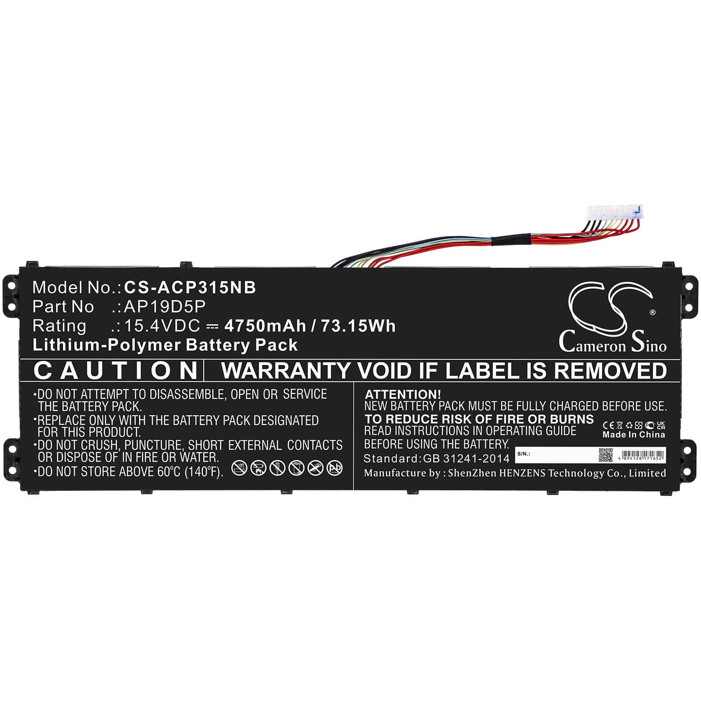 15.4V, 4750mAh, Li-Polymer Battery fits Acer, Conceptd 3 Cn315-71-72j3, Conceptd 3 Cn315-71-74uw, 73.15Wh