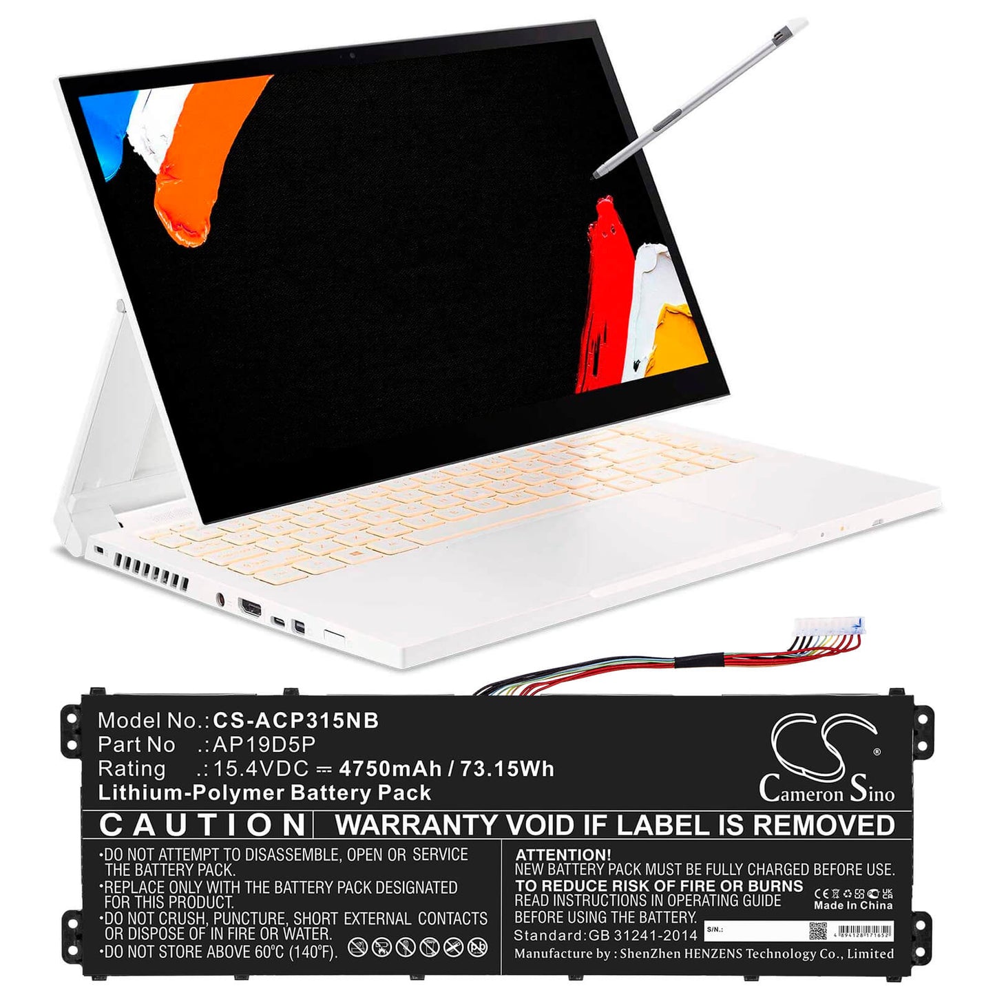 15.4V, 4750mAh, Li-Polymer Battery fits Acer, Conceptd 3 Cn315-71-72j3, Conceptd 3 Cn315-71-74uw, 73.15Wh