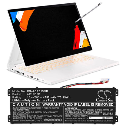 15.4V, 4750mAh, Li-Polymer Battery fits Acer, Conceptd 3 Cn315-71-72j3, Conceptd 3 Cn315-71-74uw, 73.15Wh