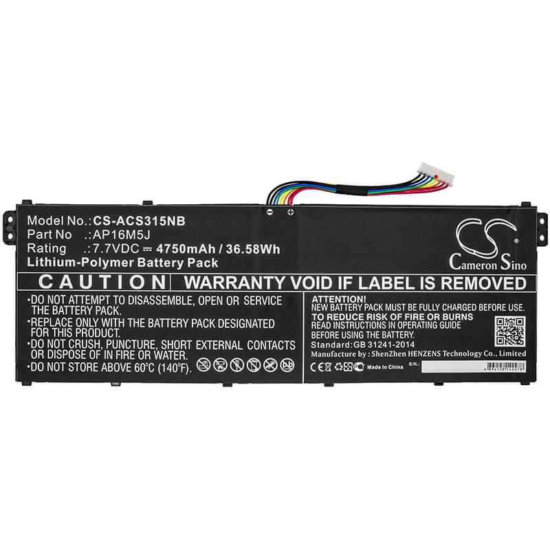 7.7V, 4750mAh, Li-Polymer Battery fits Acer, A314-32-c52q, A315-21-289h, 36.575Wh