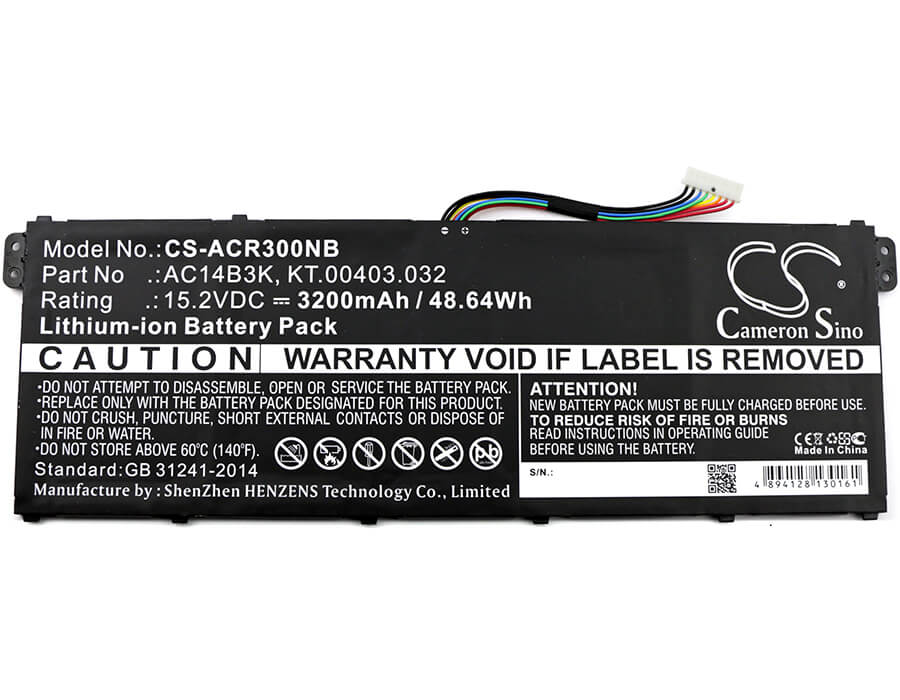 15.2V, 3200mAh, Li-ion Battery fits Acer, Aspire Es15, Aspire Es1-572, 48.64Wh