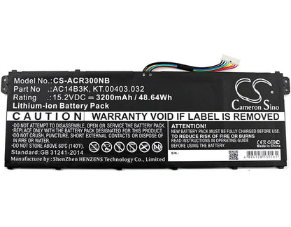 15.2V, 3200mAh, Li-ion Battery fits Acer, Aspire Es15, Aspire Es1-572, 48.64Wh