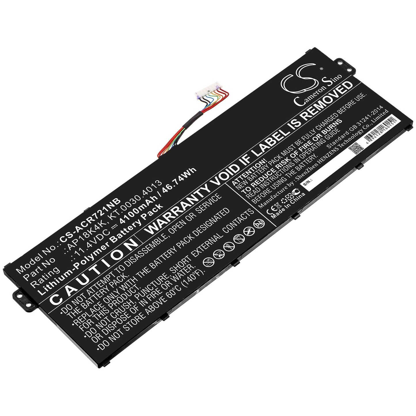 11.4V, 4100mAh, Li-Polymer Battery fits Acer, Chromebook 311 C721 R721t, Chromebook Spin 311 R721t, 46.74Wh