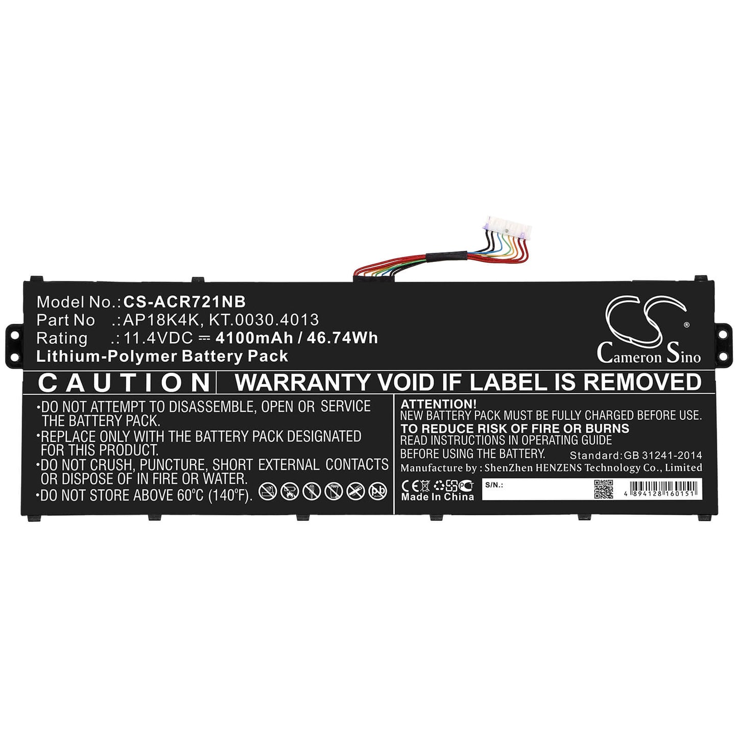 11.4V, 4100mAh, Li-Polymer Battery fits Acer, Chromebook 311 C721 R721t, Chromebook Spin 311 R721t, 46.74Wh
