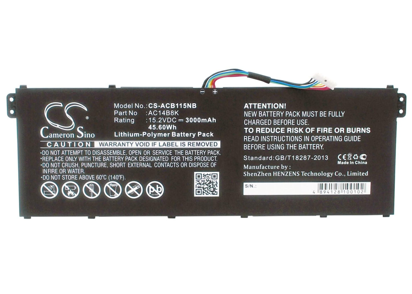 15.2V, 3000mAh, Li-Polymer Battery fits Gateway, Ne511, Ne512, 45.6Wh