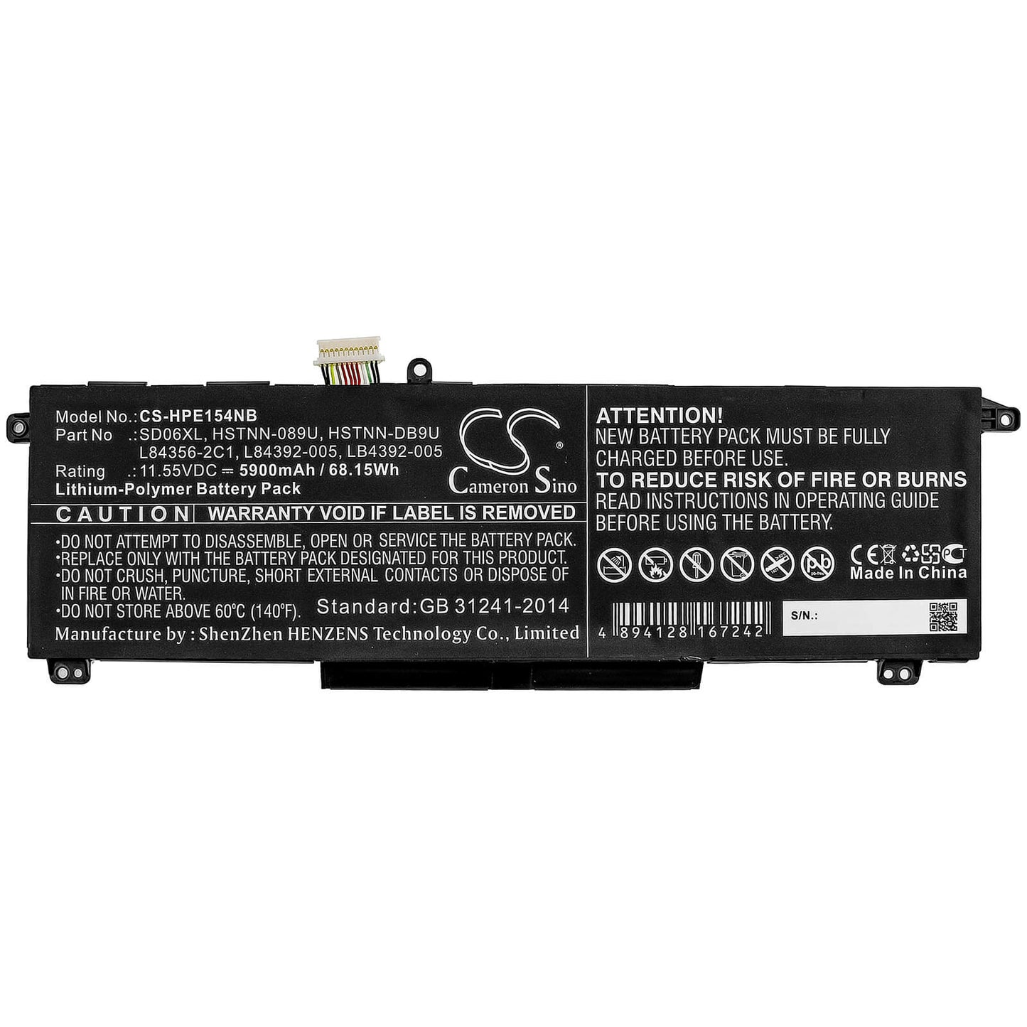 11.55V, 5900mAh, Li-Polymer Battery fits Hp, Omen 15 2020, Omen 15-ek0000, 68.145Wh