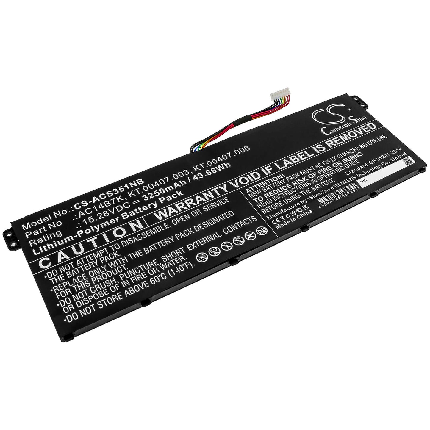 15.28V, 3250mAh, Li-Polymer Battery fits Acer, Aspire 5 A515-41g-18z3, Aspire 5 A515-52-31q2, 49.66Wh