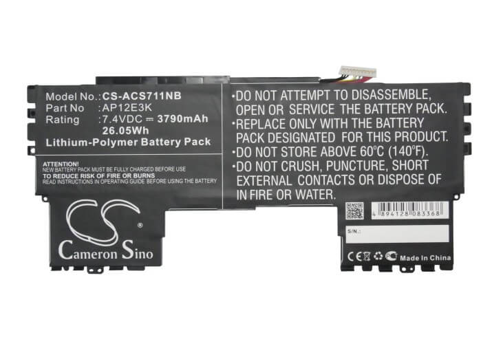 7.4V, 3790mAh, Li-Polymer Battery fits Acer, Aspire Aspire S7 11", Aspire S7 Ultrabook Ips, 28.046Wh