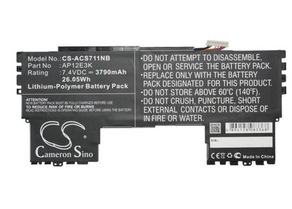 7.4V, 3790mAh, Li-Polymer Battery fits Acer, Aspire Aspire S7 11", Aspire S7 Ultrabook Ips, 28.046Wh