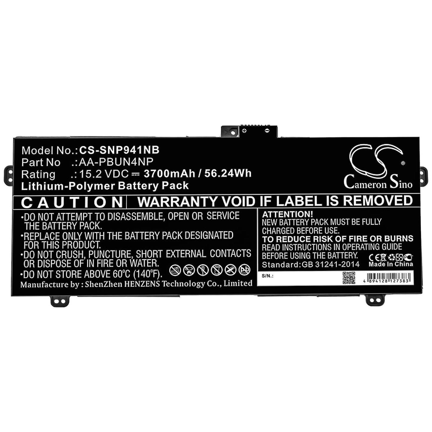 15.2V, 3700mAh, Li-Polymer Battery fits Samsung, Ativ Book 9 Pro, Np940z5j, 56.24Wh